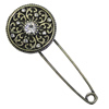 Zinc alloy brooch with crystal, Fashion jewelry, Lead-free Flat Round, Length: about 55mm, Head size:22mm, Sold by PC