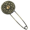Zinc alloy brooch with crystal, Fashion jewelry, Lead-free Flat Round, Length: about 55mm, Head size:22mm, Sold by PC