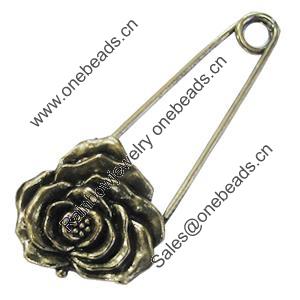 Zinc alloy brooch, Fashion jewelry, Lead-free Flower, Length: about 55mm, Head size:21x23mm, Sold by PC