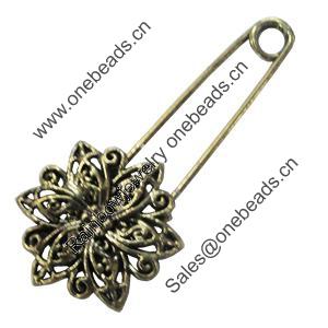 Zinc alloy brooch, Fashion jewelry, Lead-free Flower, Length: about 55mm, Head size:24mm, Sold by PC