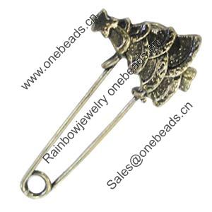 Zinc alloy brooch, Fashion jewelry, Lead-free Tree, Length: about 55mm, Head size:25x18mm, Sold by PC