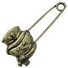 Zinc alloy brooch, Fashion jewelry, Lead-free, Length: about 55mm, Head size:26x20mm, Sold by PC