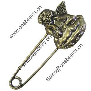 Zinc alloy brooch, Fashion jewelry, Lead-free Angel, Length: about 55mm, Head size:27x24mm, Sold by PC