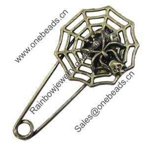 Zinc alloy brooch, Fashion jewelry, Lead-free Cobweb, Length: about 55mm, Head size:28mm, Sold by PC