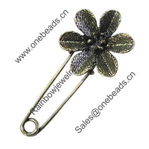 Zinc alloy brooch, Fashion jewelry, Lead-free Flower, Length: about 55mm, Head size:29mm, Sold by PC