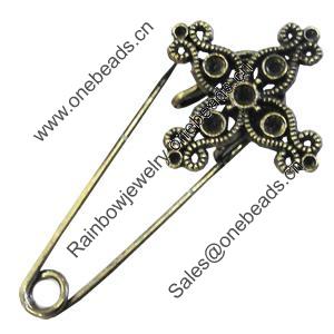 Zinc alloy brooch, Fashion jewelry, Lead-free Cross, Length: about 55mm, Head size:29mm, Sold by PC