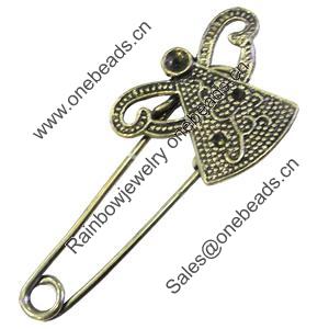 Zinc alloy brooch, Fashion jewelry, Lead-free, Length: about 55mm, Head size:23x29mm, Sold by PC