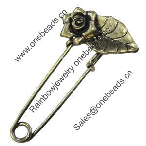 Zinc alloy brooch, Fashion jewelry, Lead-free, Length: about 55mm, Head size:29x13mm, Sold by PC