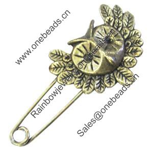 Zinc alloy brooch, Fashion jewelry, Lead-free, Length: about 55mm, Head size:34x28mm, Sold by PC