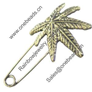 Zinc alloy brooch, Fashion jewelry, Lead-free, Length: about 55mm, Head size:34x30mm, Sold by PC