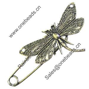 Zinc alloy brooch, Fashion jewelry, Lead-free, Length: about 55mm, Head size:49x31mm, Sold by PC
