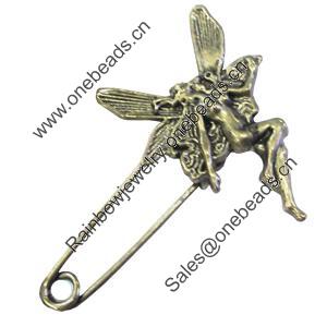 Zinc alloy brooch, Fashion jewelry, Lead-free, Length: about 55mm, Head size:30x45mm, Sold by PC