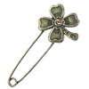 Zinc alloy brooch with crystal, Fashion jewelry, Lead-free, Length: about 55mm, Head size:25x23mm, Sold by PC