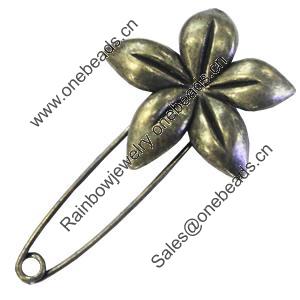Zinc alloy brooch, Fashion jewelry, Lead-free, Length: about 55mm, Head size:34mm, Sold by PC