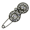 Zinc alloy brooch with crystal, Fashion jewelry, Lead-free, Length: about 55mm, Head size:21x42mm, Sold by PC