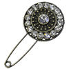 Zinc alloy brooch with crystal, Fashion jewelry, Lead-free, Length: about 55mm, Head size:33mm, Sold by PC