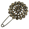 Zinc alloy brooch with crystal, Fashion jewelry, Lead-free, Length: about 55mm, Head size:37mm, Sold by PC