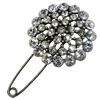 Zinc alloy brooch with crystal, Fashion jewelry, Lead-free, Length: about 55mm, Head size:37mm, Sold by PC