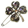 Zinc alloy brooch with crystal, Fashion jewelry, Lead-free, Length: about 55mm, Head size:46x53mm, Sold by PC