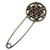 Zinc alloy brooch with crystal, Fashion jewelry, Lead-free, Length: about 55mm, Head size:22mm, Sold by PC