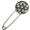 Zinc alloy brooch with crystal, Fashion jewelry, Lead-free, Length: about 55mm, Head size:22mm, Sold by PC