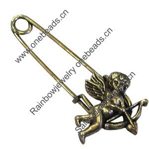 Zinc alloy brooch, Fashion jewelry, Lead-free, Length: about 55mm, Head size:24x21mm, Sold by PC