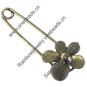 Zinc alloy brooch, Fashion jewelry, Lead-free, Length: about 55mm, Head size:22mm, Sold by PC