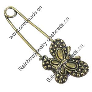 Zinc alloy brooch, Fashion jewelry, Lead-free, Length: about 55mm, Head size:17x23mm, Sold by PC