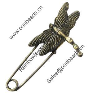 Zinc alloy brooch, Fashion jewelry, Lead-free, Length: about 55mm, Head size:28x34mm, Sold by PC
