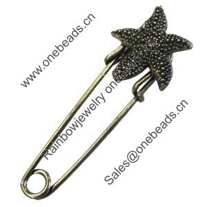 Zinc alloy brooch, Fashion jewelry, Lead-free, Length: about 55mm, Head size:19mm, Sold by PC