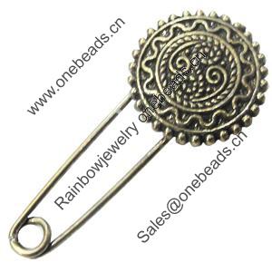 Zinc alloy brooch, Fashion jewelry, Lead-free, Length: about 55mm, Head size:24mm, Sold by PC