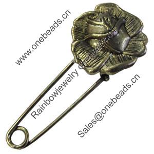 Zinc alloy brooch, Fashion jewelry, Lead-free, Length: about 55mm, Head size:22mm, Sold by PC