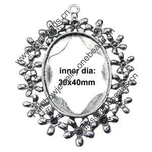 Zinc Alloy Pendant settings, Lead-free, Outside diameter:70x53mm, Interior diameter:30x40mm, Sold by PC