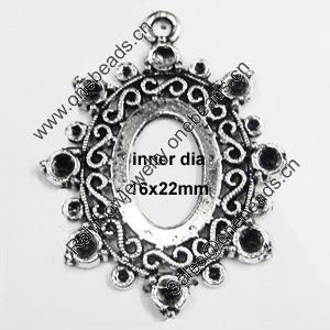 Zinc Alloy Pendant settings, Lead-free, Outside diameter:38x48mm, Interior diameter:16x22mm, Sold by PC