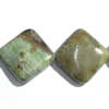 Gemstone beads, green ao bao, corner drilled square, 16x16mm, Sold per 16-inch Strand 