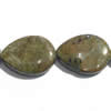 Gemstone beads, green ao bao, flat teardrop, 13x18mm, Sold per 16-inch Strand