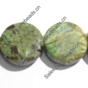Gemstone beads, green ao bao, coin, 12x12mm, Sold per 16-inch Strand 