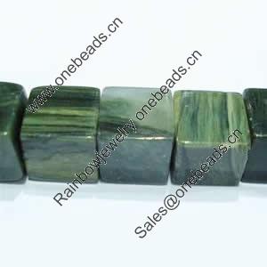 Gemstone beads, green rutilated quartz, cube, 10x10mm, Sold per 16-inch Strand 