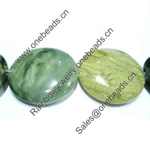 Gemstone beads, green rutilated quartz, coin, 14mm, Sold per 16-inch Strand 
