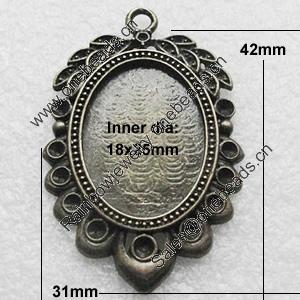 Zinc Alloy Pendant settings, Lead-free, Outside diameter:31x42mm, Interior diameter:18x25mm, Sold by PC