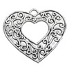 Pendant/Charm, Zinc Alloy Jewelry Findings, Lead-free, Heart 39x35mm, Sold by Bag