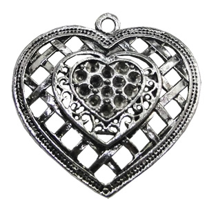 Pendant/Charm, Zinc Alloy Jewelry Findings, Lead-free, Heart 38x36mm, Sold by Bag