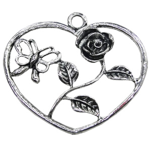 Pendant/Charm, Zinc Alloy Jewelry Findings, Lead-free, Heart 52x42mm, Sold by Bag