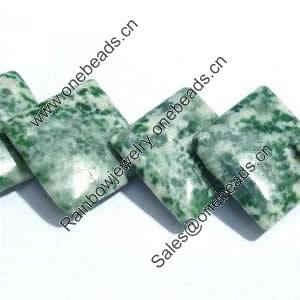 Gemstone beads, green spot jasper, corner drilled square, 14x14mm, Sold per 16-inch Strand