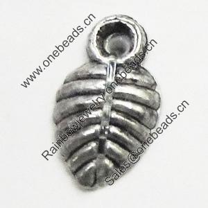 Pendant/Charm, Zinc Alloy Jewelry Findings, Lead-free, Leaf 5x10mm, Sold by Bag