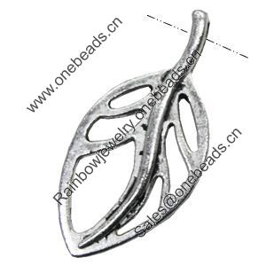 Pendant/Charm, Zinc Alloy Jewelry Findings, Lead-free, Leaf 36x17mm, Sold by Bag