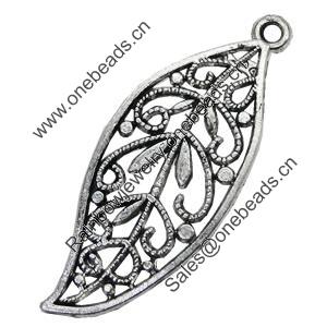 Pendant/Charm, Zinc Alloy Jewelry Findings, Lead-free, Leaf 42x17mm, Sold by Bag