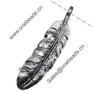 Pendant/Charm, Zinc Alloy Jewelry Findings, Lead-free, Leaf 13x57mm, Sold by Bag