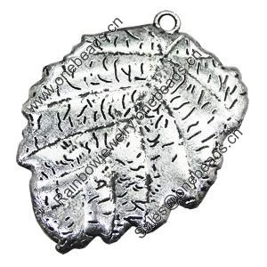 Pendant/Charm, Zinc Alloy Jewelry Findings, Lead-free, Leaf 32x46mm, Sold by Bag