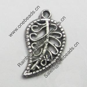 Pendant/Charm, Zinc Alloy Jewelry Findings, Lead-free, Leaf 11x19mm, Sold by Bag